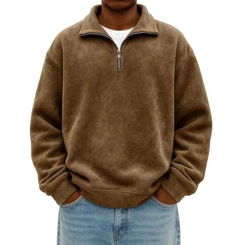 Pánská ležérní mikina podzim zima poloviční zip stojáček sportovní oblečení jednobarevná volná pulovr pánské mikiny