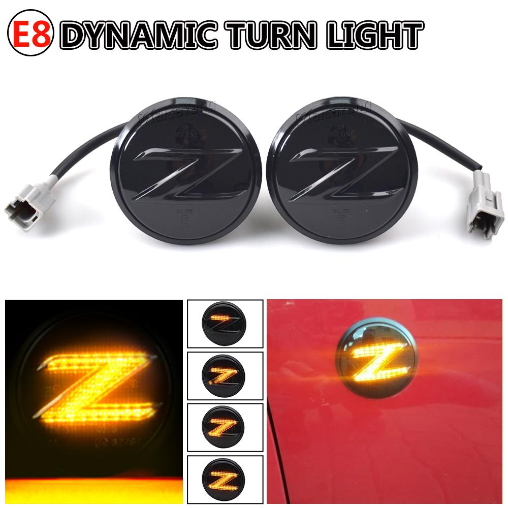 2X Led Dynamic Side Marker Light For Nissan 370Z Nismo Coupe Roadster Z34 2009-202 Turn Signal Sequential Blinker Indicator Lamp Smoked Z Type