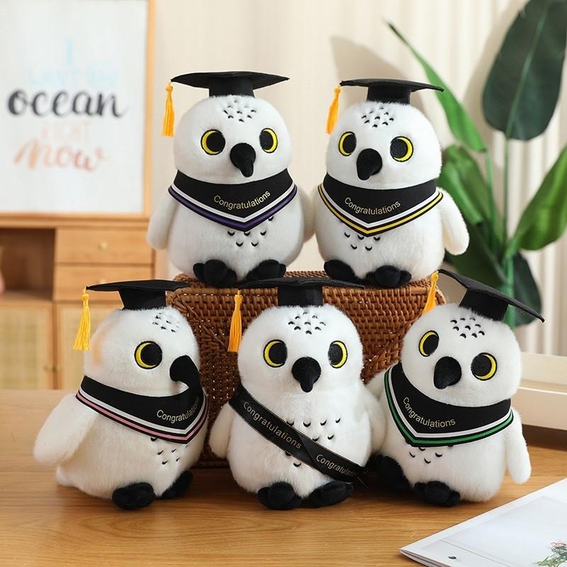 Plush Graduation Owl Toy  Doctoral Cap Embroidered Logo Academic Gift Keepsake