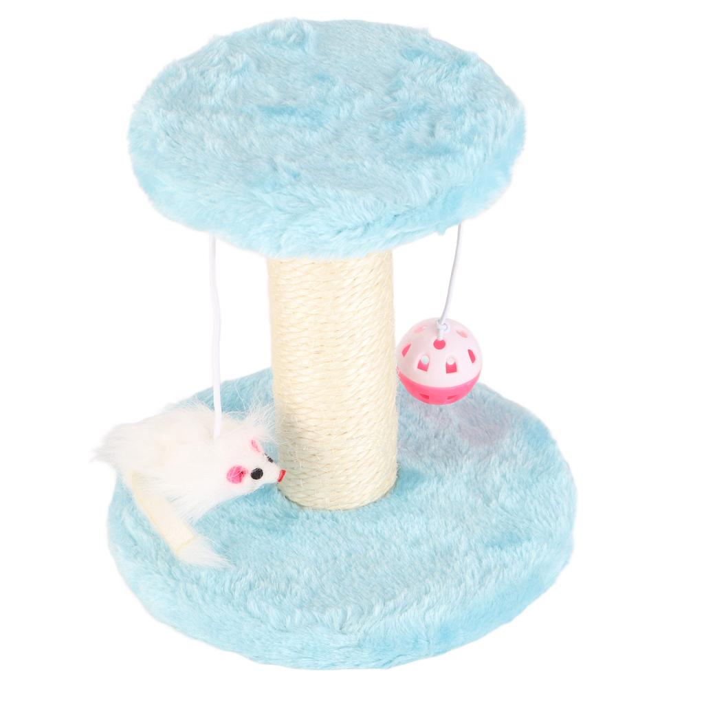 Cat Scratching Post Interactive Soft Plush 2 Layers Sisal Rope Scratcher Tree for Indoor Cats Kittens Blue