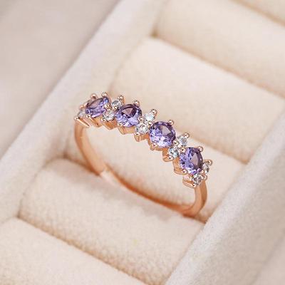 Full Inlay White Purple Zircon Gold Plated Rings Women Wedding Party Finger Jewelry