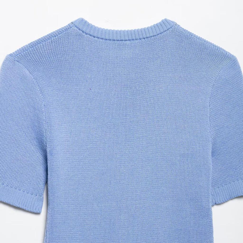 2025 Summer Women's European & American Style Ribbed Knit Dress with Front Button