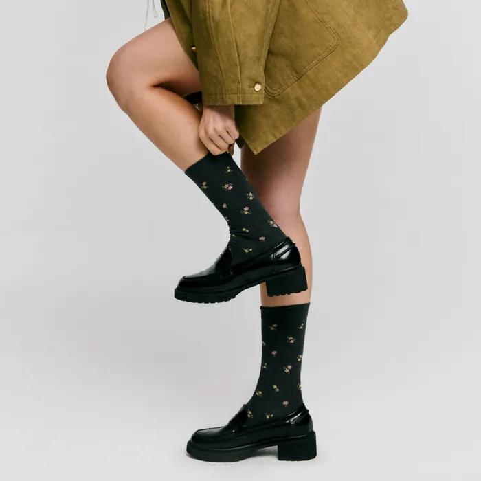 Flower Pattern Socks - Charcoal