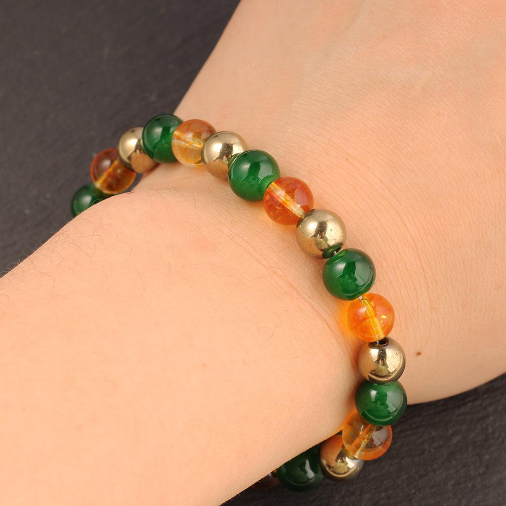 Festive Gifts Green Onyx Amber And Golden Metal Beaded Bracelet Elegant Fashion Jewelry For Men And Women Daily Wear Simple Versatile Accessory