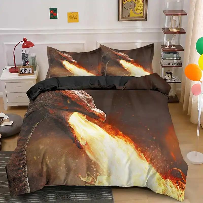 Galaxy Dragon King Queen Duvet Cover Outer Space Starry Sky Bedding Set Jungle Animals Quilt Cover Cartoon Black Comforter Cover
