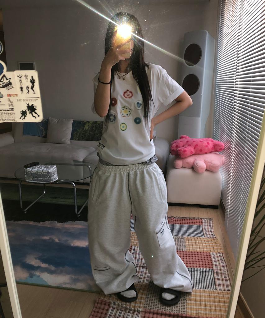 Ssobi Stitch Curved Long Pants [White Melange]