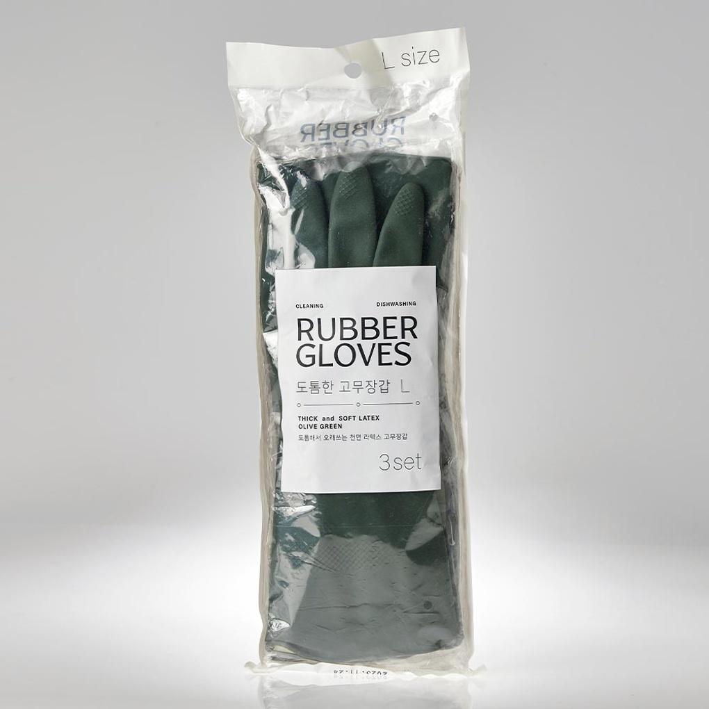 Thick, Long-lasting, Heavy-duty Latex Rubber Gloves 3-piece Set L_Green_DY0224004