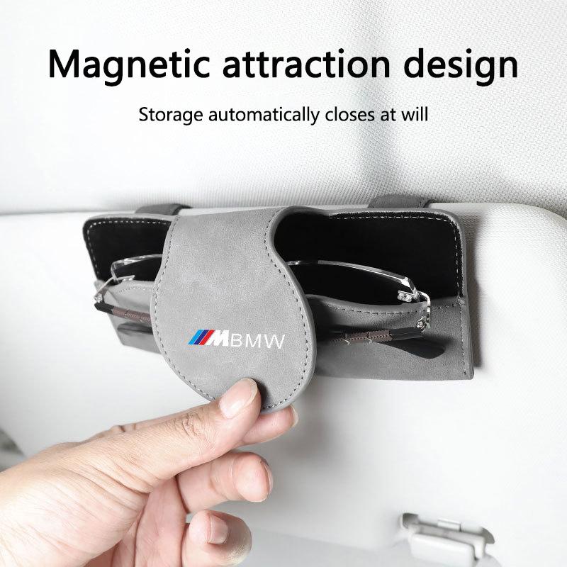 Suede Car Glasses Sun Visor Box Auto Sunglasses For BMW M X5 X6 F30 F34 F10 F20 G20 G30 G01 G02 G05 F15 F16 Series Car Accessory