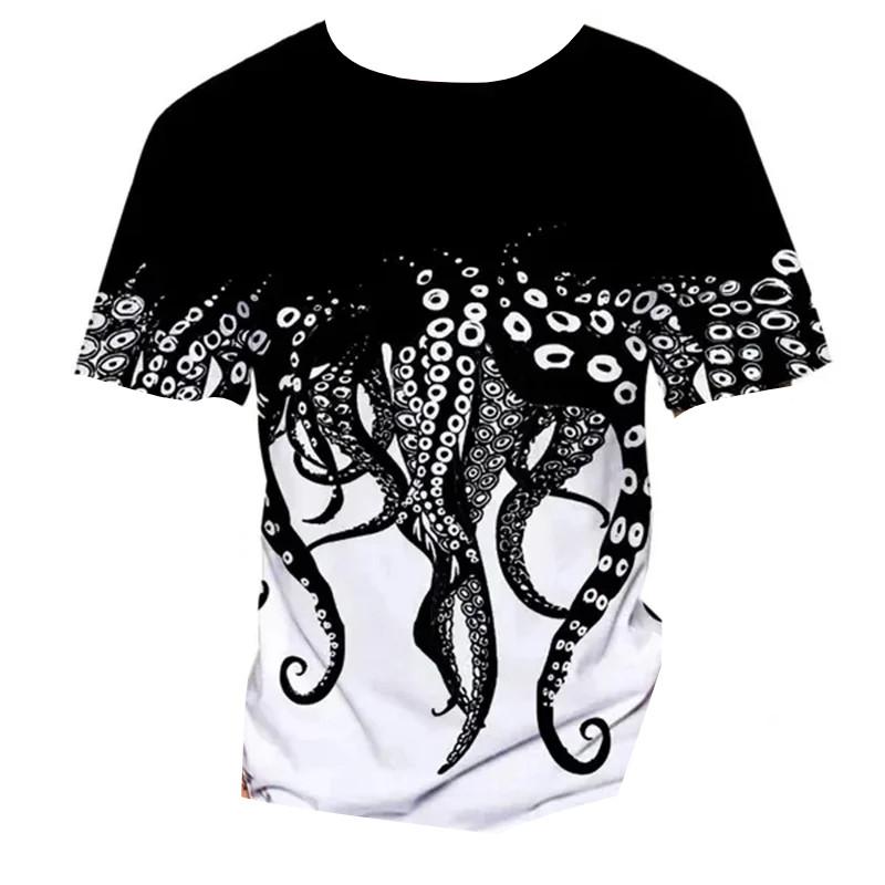 Funny Marine Life Sea Animal 3D Print Kids Round Neck Short Sleeve Tee Loose Outdoor Daily Play Outfit
