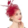 [XGOPTS] Cocktail Hat Wedding Hat Retro European Style Elegant Headpiece Aristocratic Formal Hat Mesh Pearl Artificial Feather Mini Toque Hat Hair
