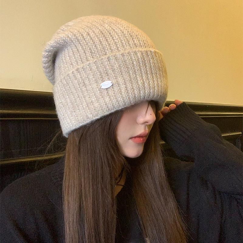 The Knitted Hat for Women with Autumn and Winter Versatile Thickened Face Protecting Small Wool Hat Ear Protection Cold Proof Pullover Hat