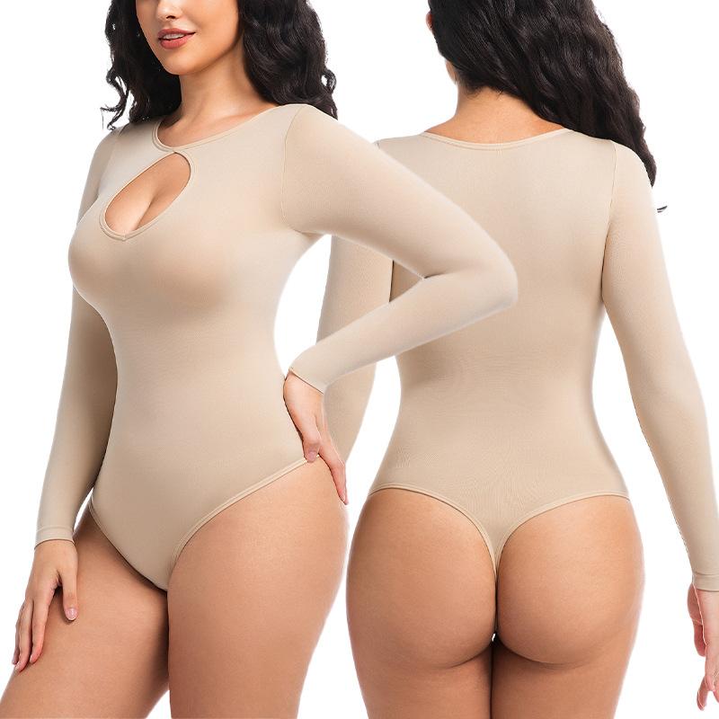 Women Seamless Long Sleeve Tight Shaping Bodysuit Tummy Control Butt Lifting