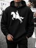 Hættetrøje til mænd, Halloween, Silhuetgrafik af rytter, Pullover Sweatshirt, Streetwear Urban Stil, Efterår Vinter Udendørs Tøj, Lomme foran og Hætte