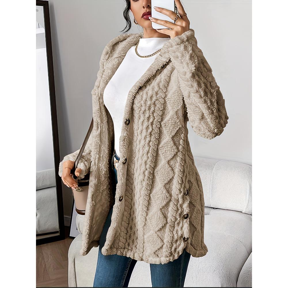 Autumn-Winter Warm Fashion Jacquard Plush Hooded Cardigan Coat