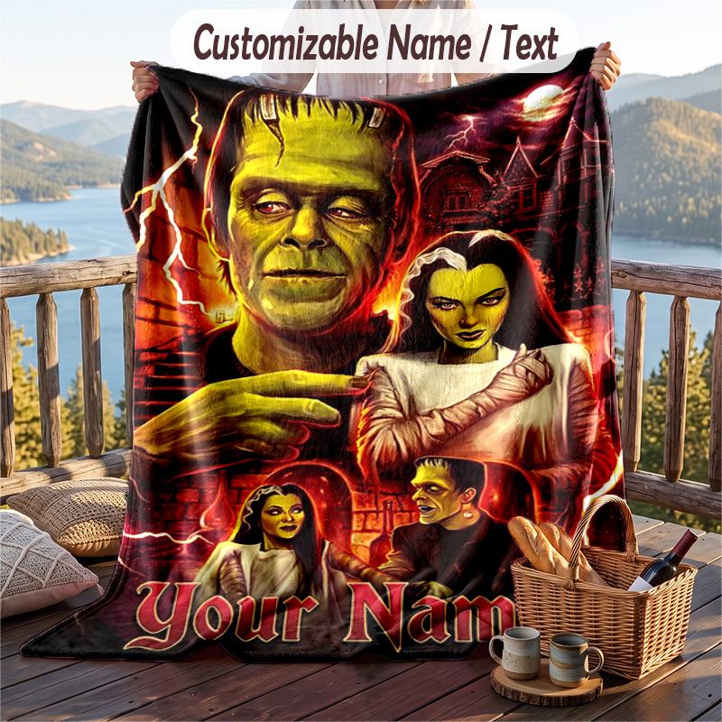 Custom Text Flannel Throw Blanket, Lightweight Cozy Bed Sofa BlanketThe Munsters