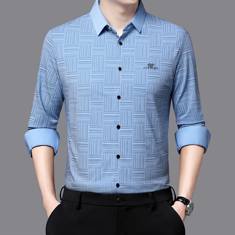 Autumn Middle-Aged Men's New Long-Sleeved Seamless Lapel Shirt Fashion Casual Shirt