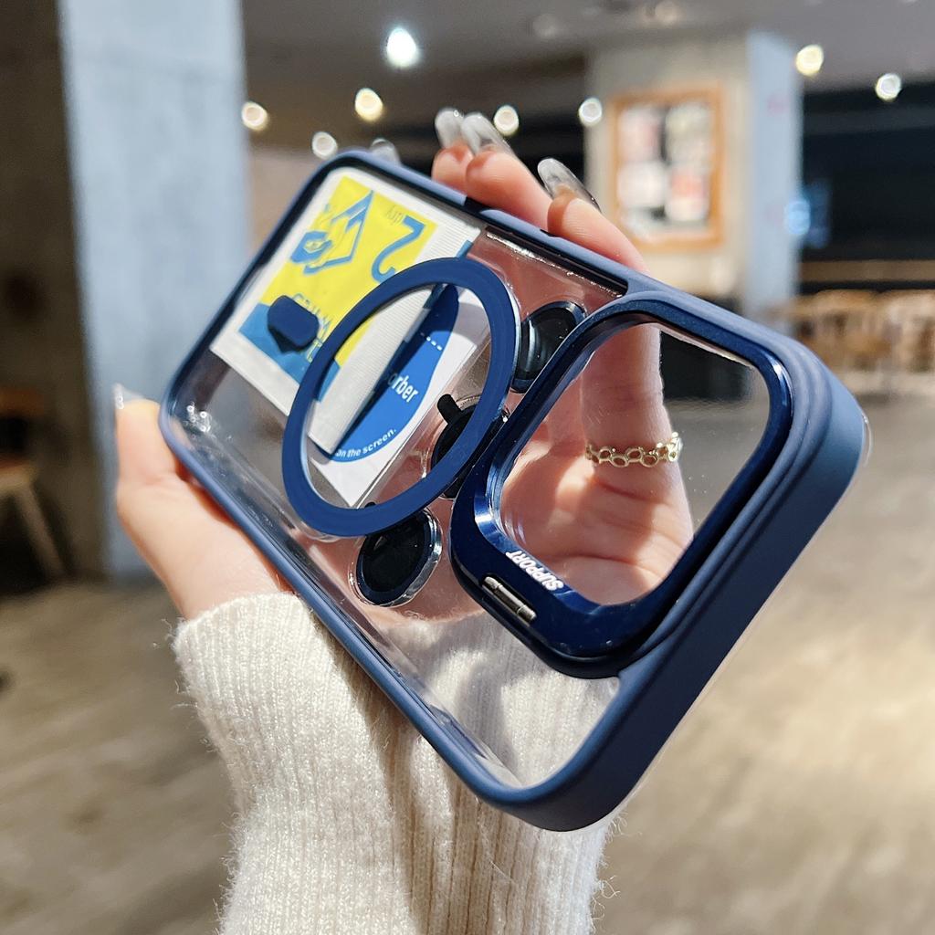 Fashion Ring Stand Case For Magsafe For iPhone 17 16 15 14 13 12 11 Pro Max Magnetic Wireless Charge Case With Lens Protector