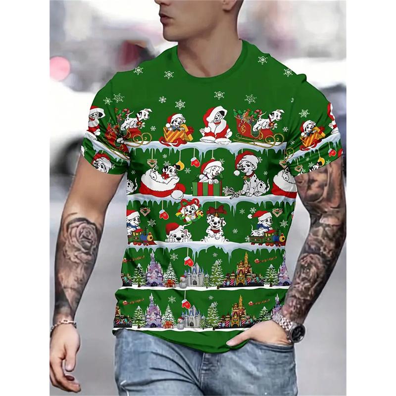 Christmas Tree Pattern Men's T-Shirt Funny Santa 3D Print Summer Casual Short Sleeve Crew Neck Top