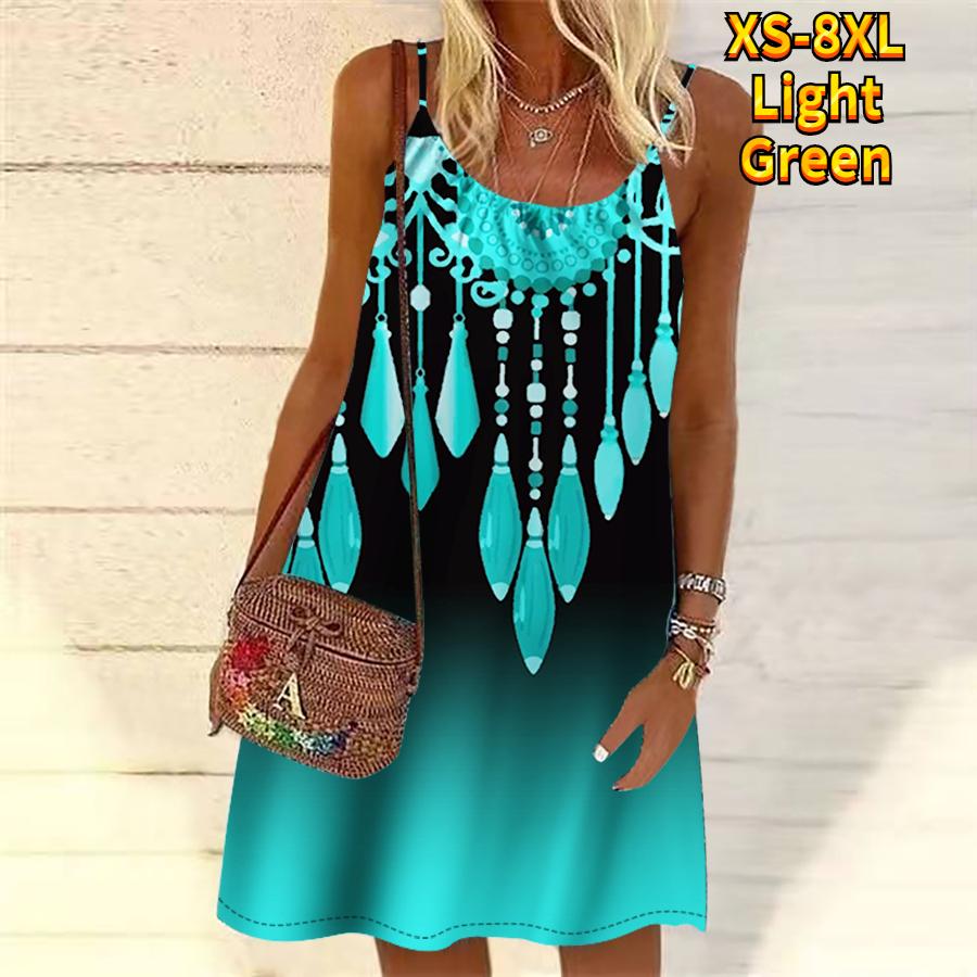 Women Flower Diamond Necklace Print Printed Mini Dress Sleeveless Party Dress Summer Beach Dress Sundress