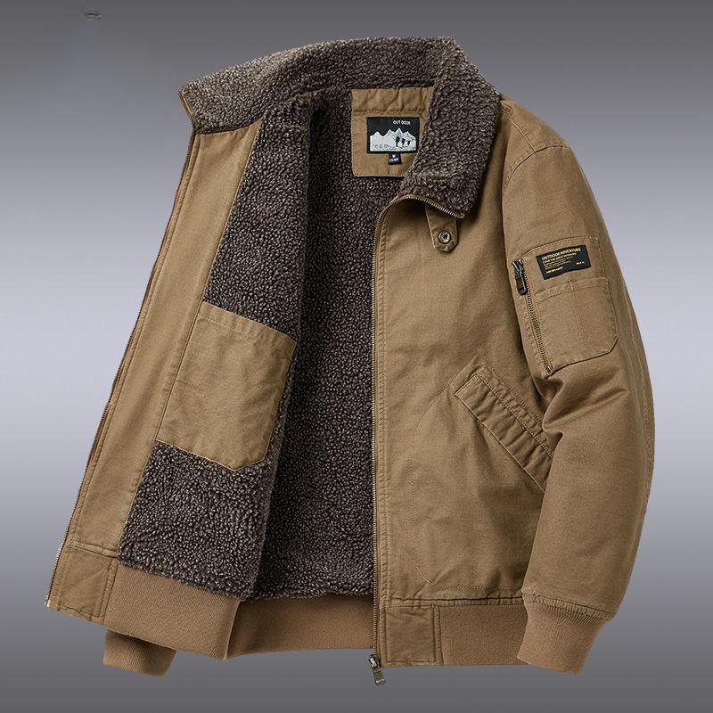 Middle-aged and Elderly Men's Jacket Winter Lamb Velvet Warm Cotton Coat Plus Velvet Thickened Pure Cotton Casual Cotton Jacket