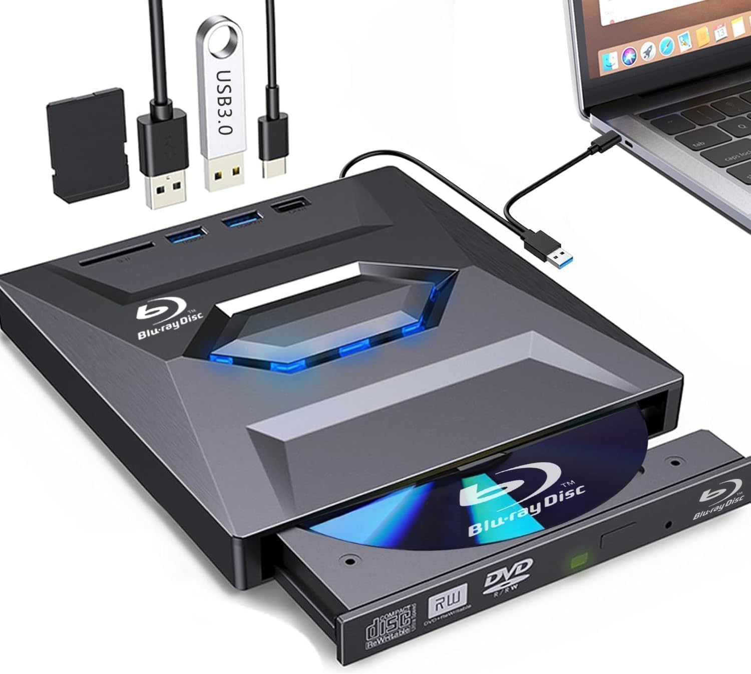 

Drive External Innovative High Speed Player Drive Dual Connection Player External Drive Player Thin Lightweight External Drive Compatible with Windows чорний