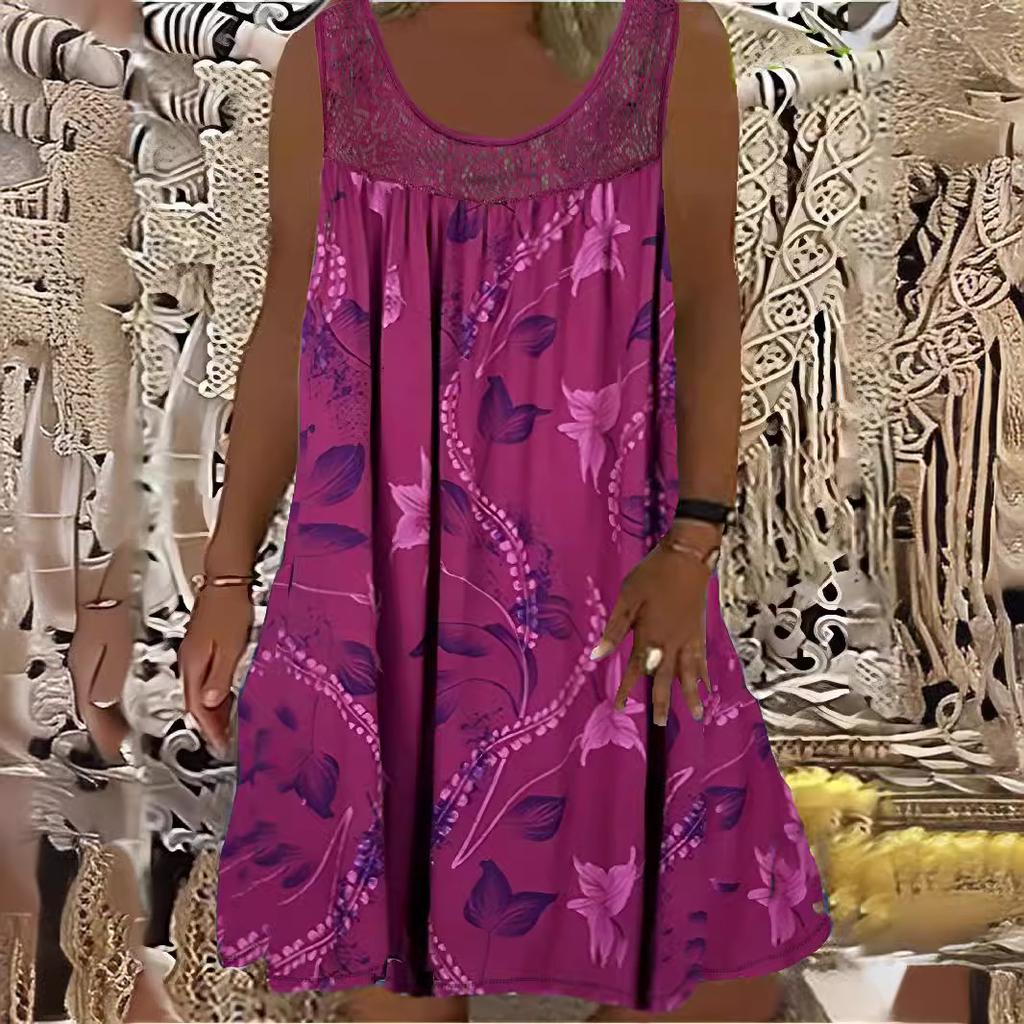 Rochie de noapte fără mâneci și imprimeu Patchwork din dantelă, rochie supradimensionată, rochie de vară, casual, vrac, cămașă de noapte feminină