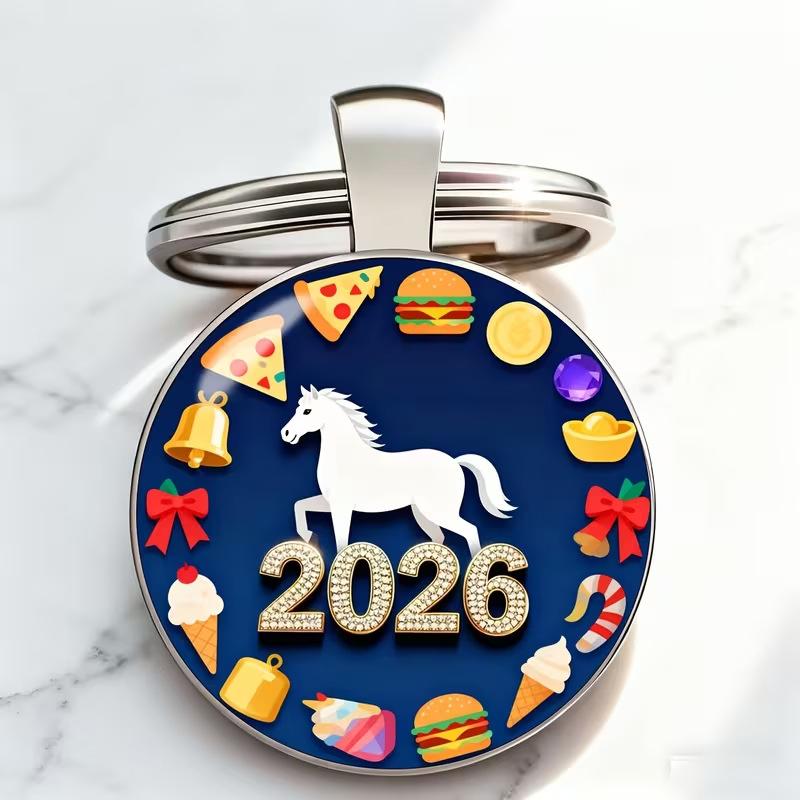 Zodiac Year Of The Horse 2026 Series Pattern Circular Keychain Pendant Backpack Decoration Gifts