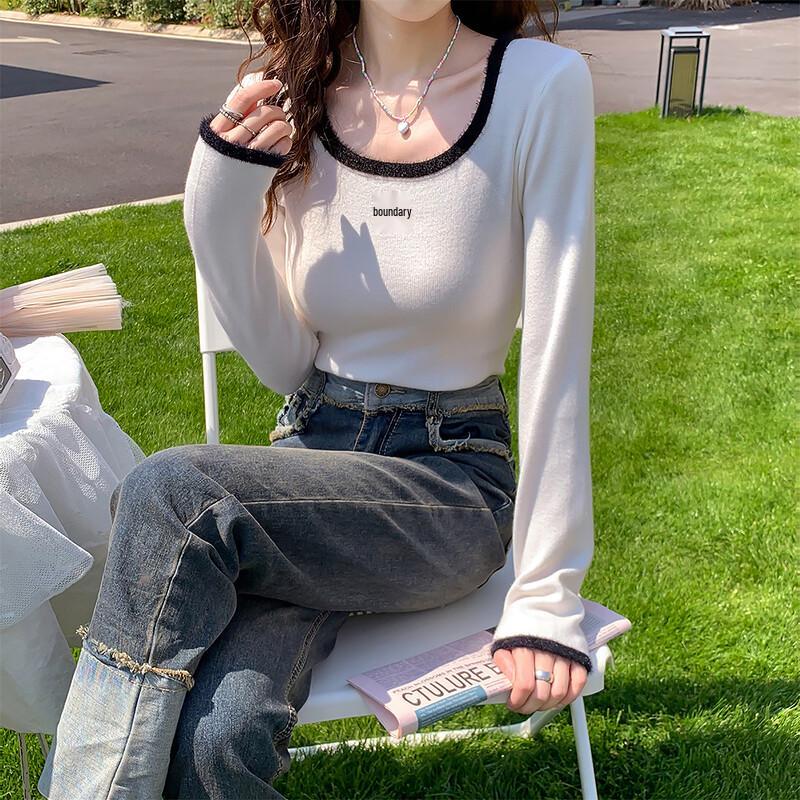 

Женский пушистый свитер Tangshil с U-образным вырезом и узором из бантиков с контрастной отделкой M