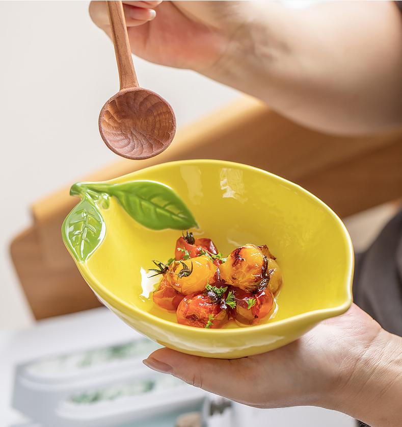 Cartoon Lemon Shaped Ceramic Salad Bowl, Creative Fruit Snack Plate, Soup Bowl, Family Kitchen Utensils Accessories