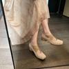 Leather Ballet Shoes Pig Nose Square Head Polish Vintage Cross Strap Thick Heel Single Shoes Mary Jane High Heels