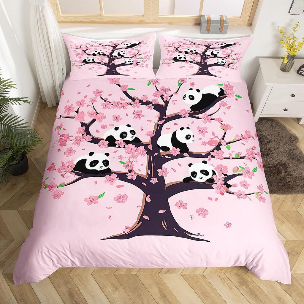 Panda down quilt cover pink cute comfortable bedding soft and comfortable