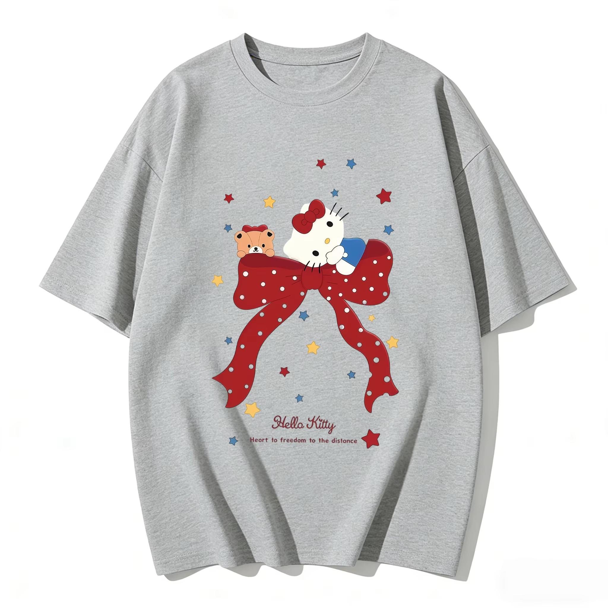 

2026 Summer Hello Kitty Cartoon Printed Short Sleeve Pure Cotton Tshirt Womens Tees Parentchild Outfit Classic Fashion Tops S