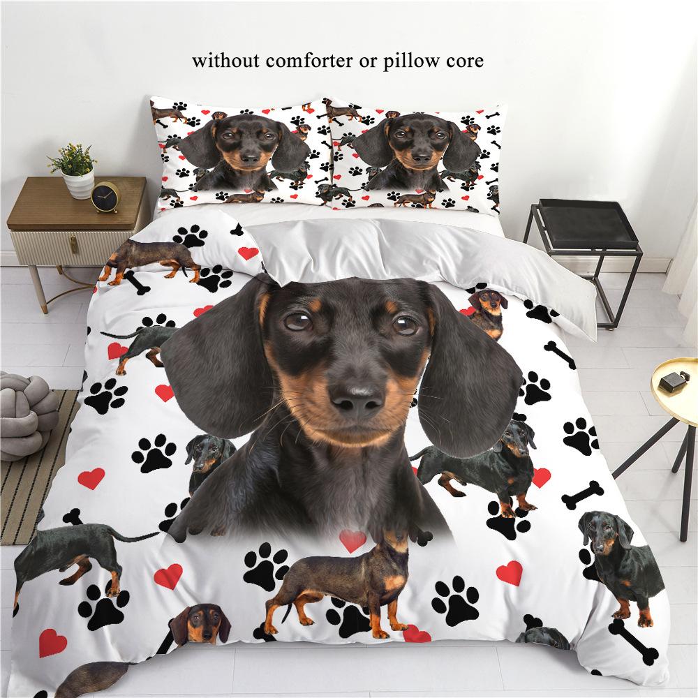 3D Digital Printing Pet Dog Series New Three-Piece Set Abrasive Cloth Quilt Cover Bedding Kit