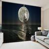 Beautiful Round Moon Star Sky Sea Ocean Window Curtains Blinds For Living Room Kids Bedroom Bathroom Kicthen Door Home Decor2Pcs