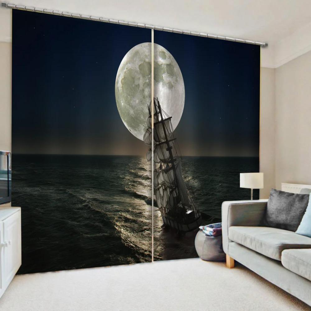 Beautiful Round Moon Star Sky Sea Ocean Window Curtains Blinds For Living Room Kids Bedroom Bathroom Kicthen Door Home Decor2Pcs