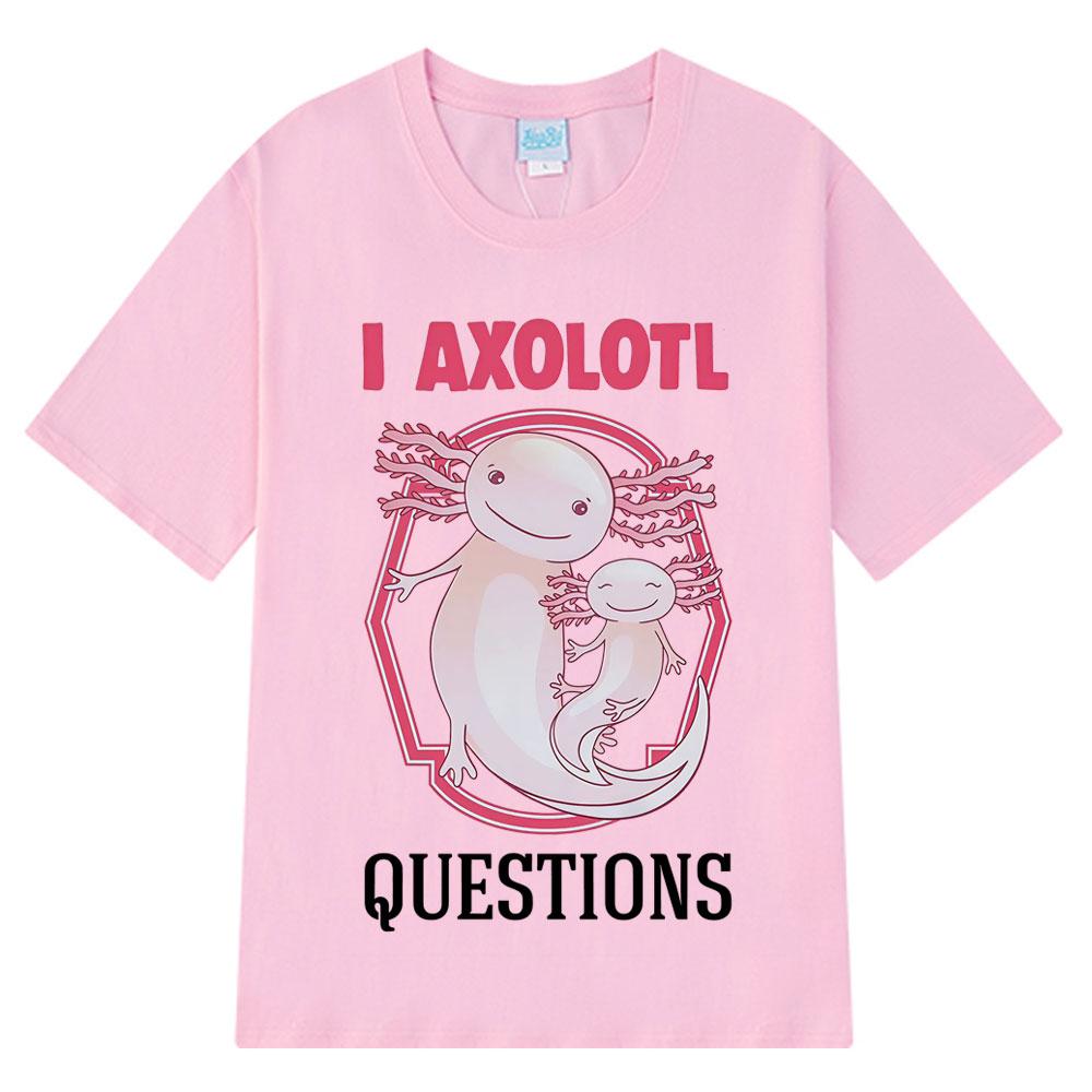 Ich stelle viele Axolotl-Fragen Retro Lustig Sommer Locker Lässig Hip-hop T-Shirt Übergroß Harajuku Herren Damen T-Shirts Streetwear