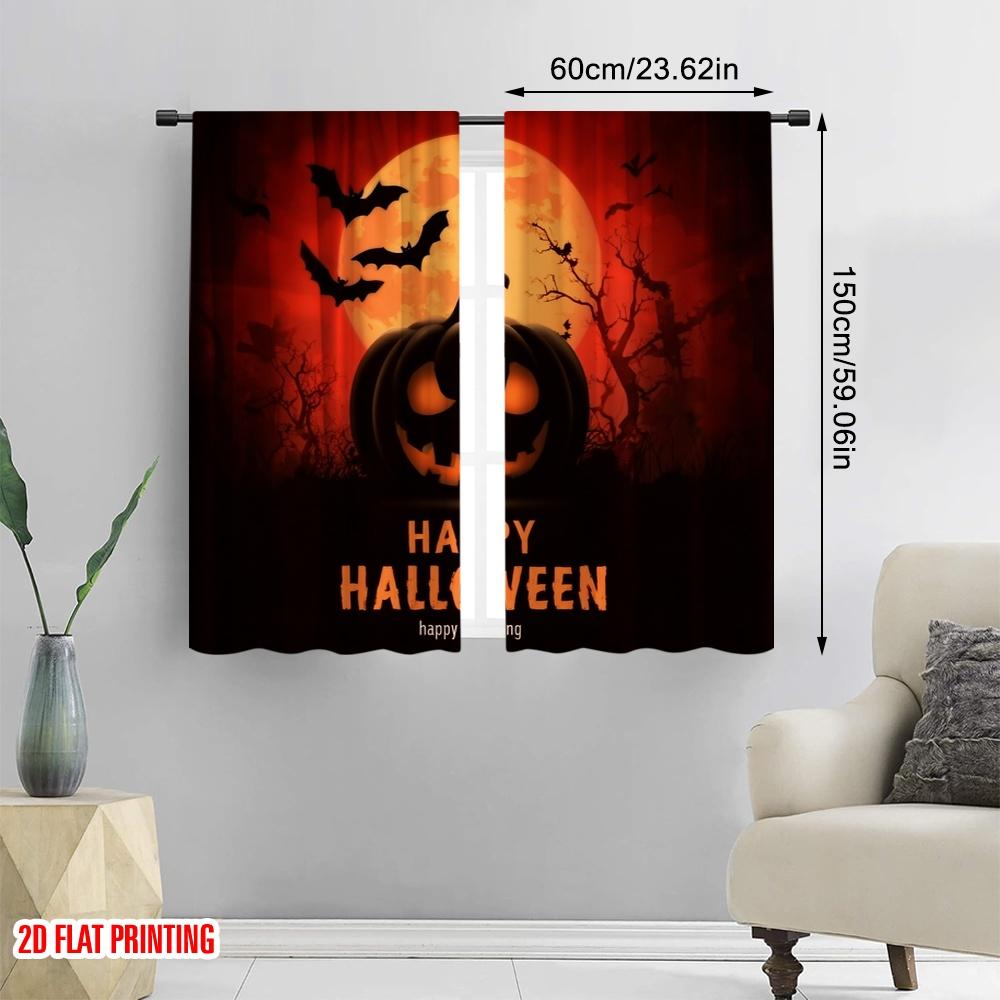 2 Stück, 2D-Flachdruck Minimalistische Vorhänge Eine Vielzahl von Halloween-Kürbissen Vielseitiger Polyesterstoff (ohne Stange) Dekorationen