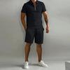 Spring/Summer Men's Sets Lapel Zipper Short-Sleeved Polo Drawstring Shorts 2-Piece Set Fashion Daily Suit Sports Fitness Clothes