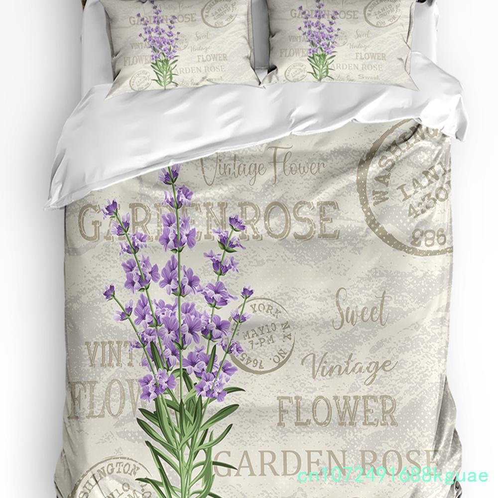 Purple Flower Lavender White Duvet Cover With Pillow Case Custom 3pcs Bedding Set Quilt Cover Double Bed Home Textile