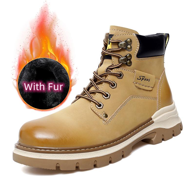 

Модная мужская обувь из натуральной кожи, мужские уличные ботинки, новое поступление, мужские зимние плюшевые ботинки для снега, шнурованные, толстые, высокие мужские ботинки 44