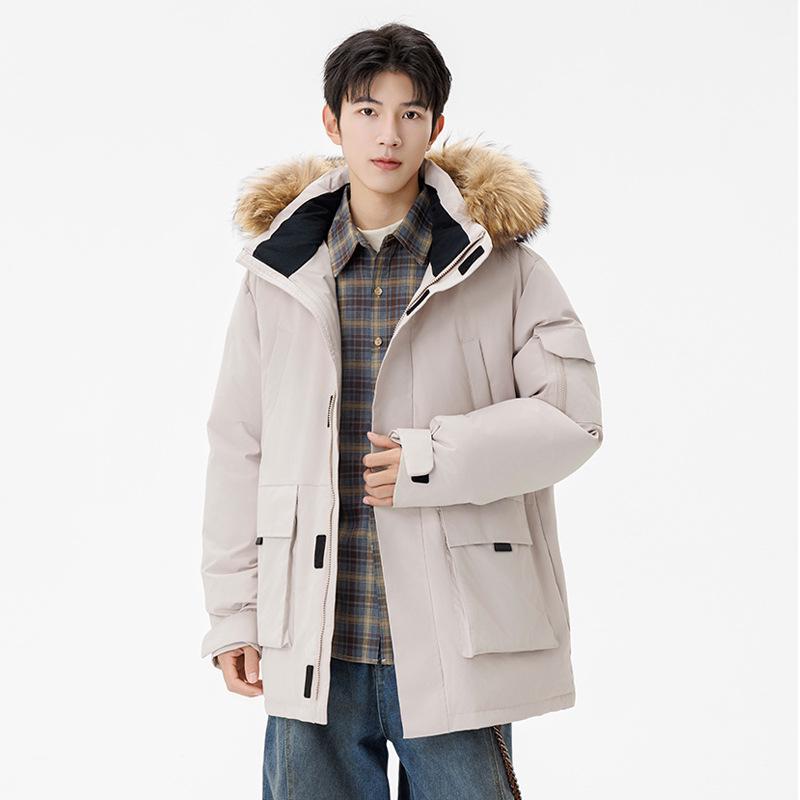 Унисекс Парка средней длины с меховым воротником - Зимняя коллекция 2025 S хаки