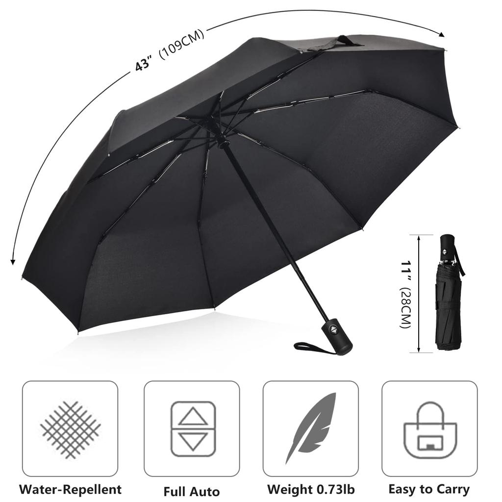 12 Bone Black Glue Fully Automatic Umbrella - Thick Durable Keel Three-Fold UV Resistant Folding Design for Protection And Style