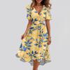 Robe Imprimée Décontractée Ample à Col en V et Manches Courtes avec Jupe Évasée pour Femme