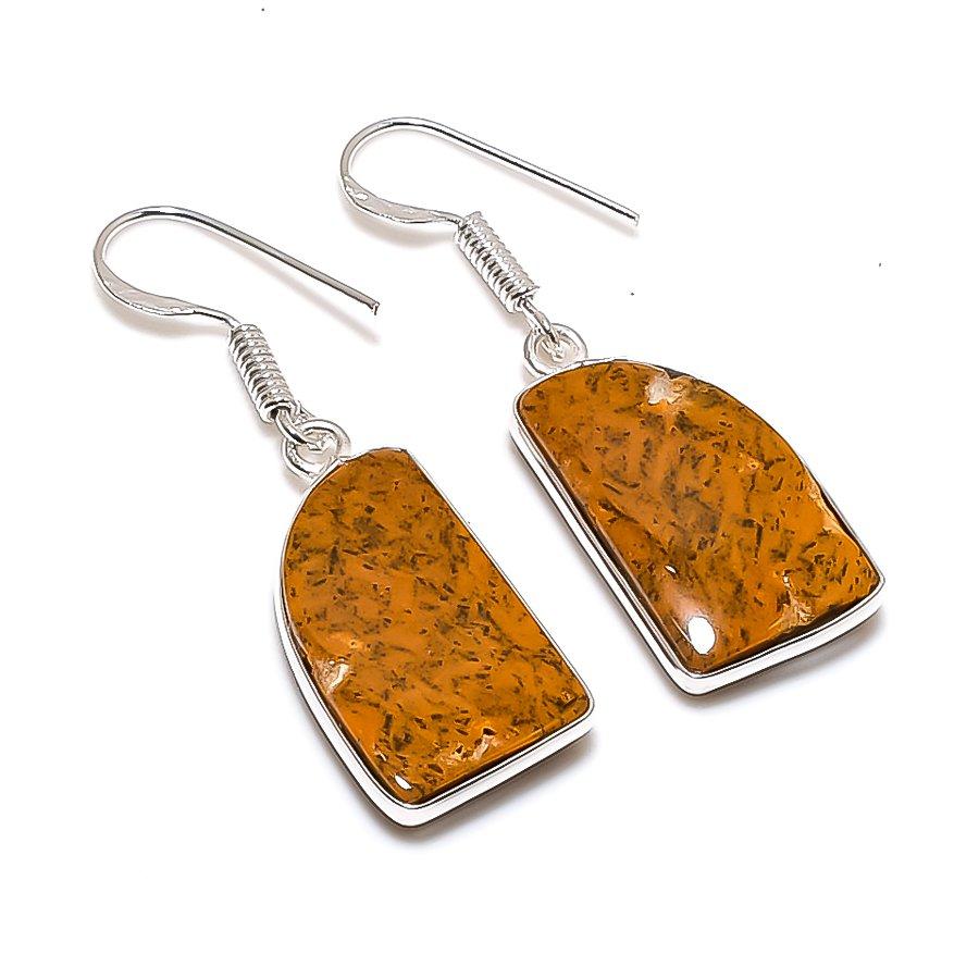 Natural Honey Dendritic Gemstone 925 Sterling Silver Jewelry Earring 1.58" AE-13020