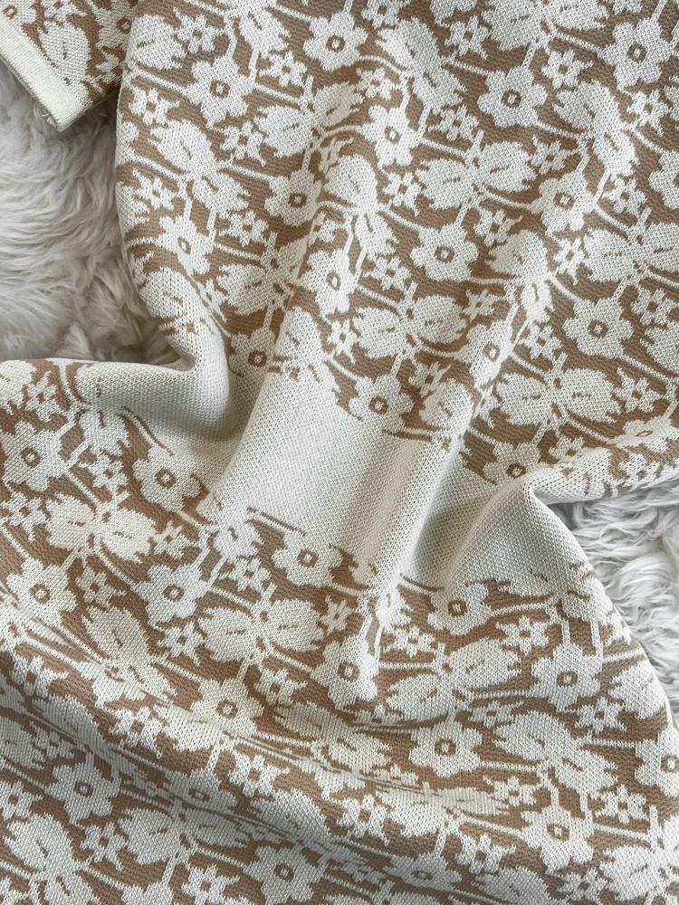 Summer Women Brand Designer Vintage Jacquard Flower Knitted Sweater Sheath Dresses With Pocket