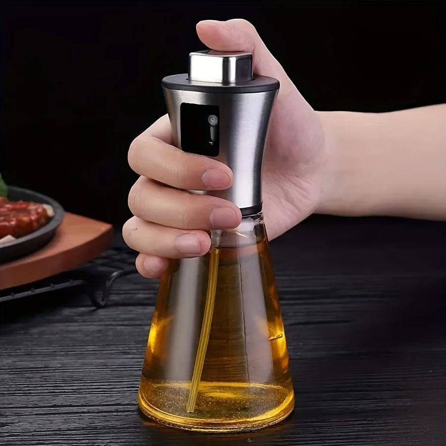 1pc Oil Spray Bottle 304 Stainless Steel Pressurized Spray Glass Kitchen Olive Edible Oil Barbecue Bottle Restaurant Barbecue