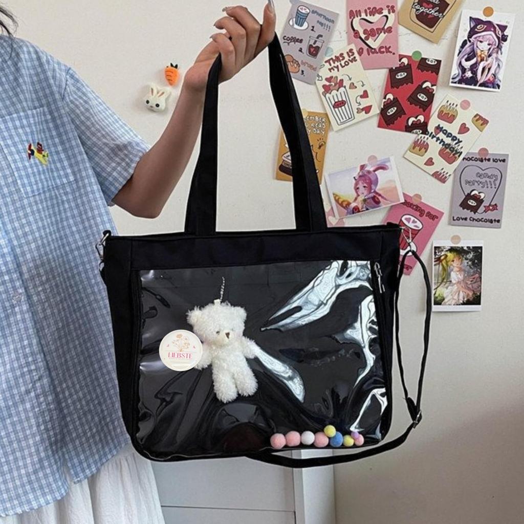 Cute Ita A4 Black and Decorative Space for Displaying Button Badges and Plush Clear PVC 28cm x [Liebste] Bag, Size, White, Toys, Tote/Shoulder Bag,