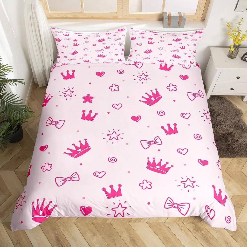 3D Bowknot Print Duvet Cover Set, Cute Bow Heart Pattern Bedding Set, Soft Microfiber Quilt Cover With Pillowcases