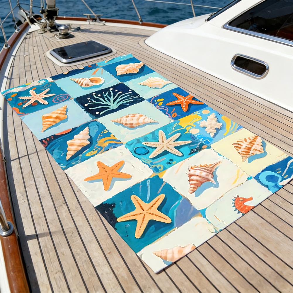 Oil Painting Seashell Beach Towel – Oversized Quick Dry Sand Free with Starfish Print