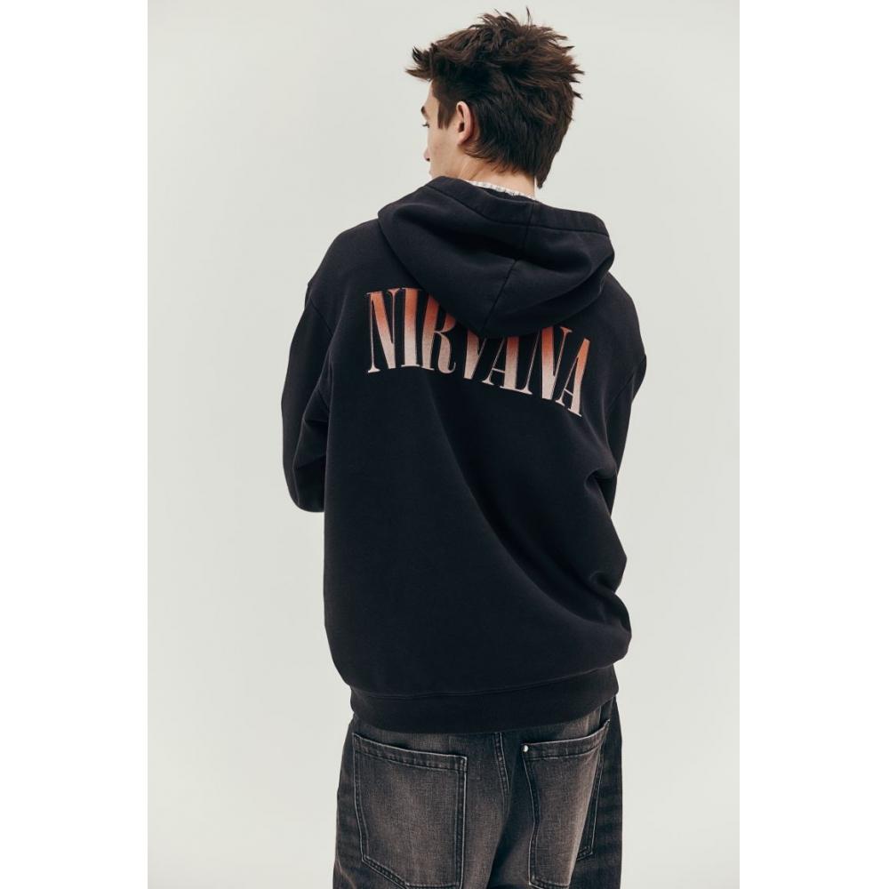 H M Loose Fit Hoodie Black Nirvana